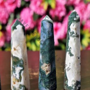 Moss Agate Gemstone Obelisk Points