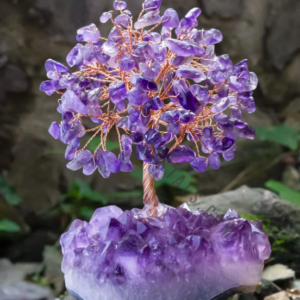 Amethyst Gemstone Chips Tree With Amethyst Cluster Base