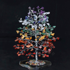 Seven Chakra Crystals Gemstones Tree With Agate Slice Base