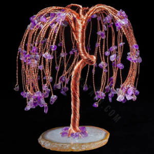 Amethyst Gemstone Crystals Banyan Tree With Agate Slice Base