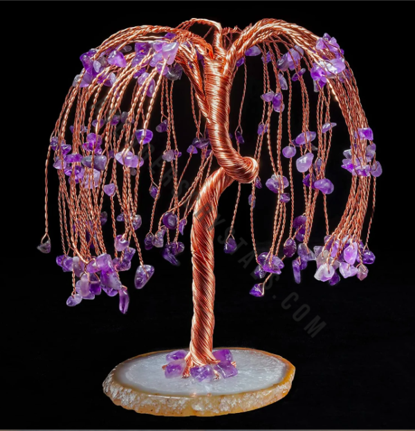 Amethyst Gemstone Crystals Banyan Tree With Agate Slice Base