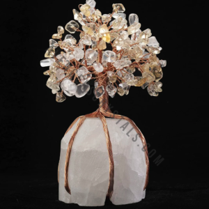 Citrine Gemstone Crystals Chip Tree With Agate Stone Base