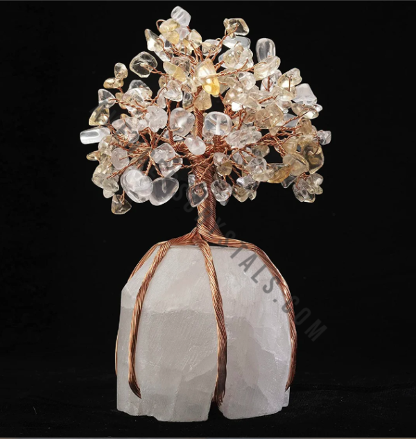 Citrine Gemstone Crystals Chip Tree With Agate Stone Base