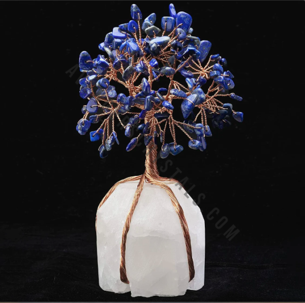 Lapis Lazuli Gemstone Chips Tree With Agate Base