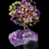 Peridot & Amethyst Gemstone Chips Tree With Amethyst Cluster Base
