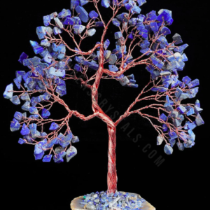 Sodalite Gemstone Crystals Chips Tree With Agate Slice Base