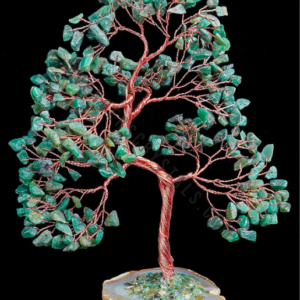 Amazonite Gemstone Crystals Chips Tree With Agate Slice Base