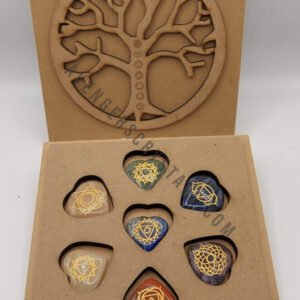 Heart Shape Seven Chakra Set with Tree of Life Wooden Box