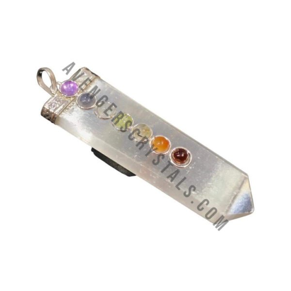 Selenite Chip Pendant with Chakra Beads