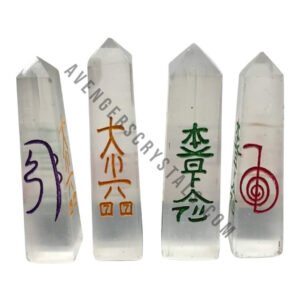 Reiki Engraved Selenite Tower set