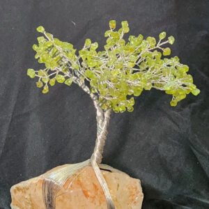 Peridot Gemstone Chips Tree With Clear Quartz Quartz Stone Base Silver Wire Wrapped