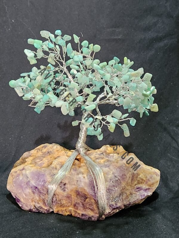 Amazonite Gemstone Chips Tree With Amethyst Stone Base Silver Wire Wrapped