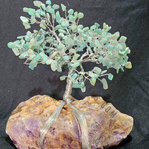 Amazonite Gemstone Chips Tree With Amethyst Stone Base Silver Wire Wrapped