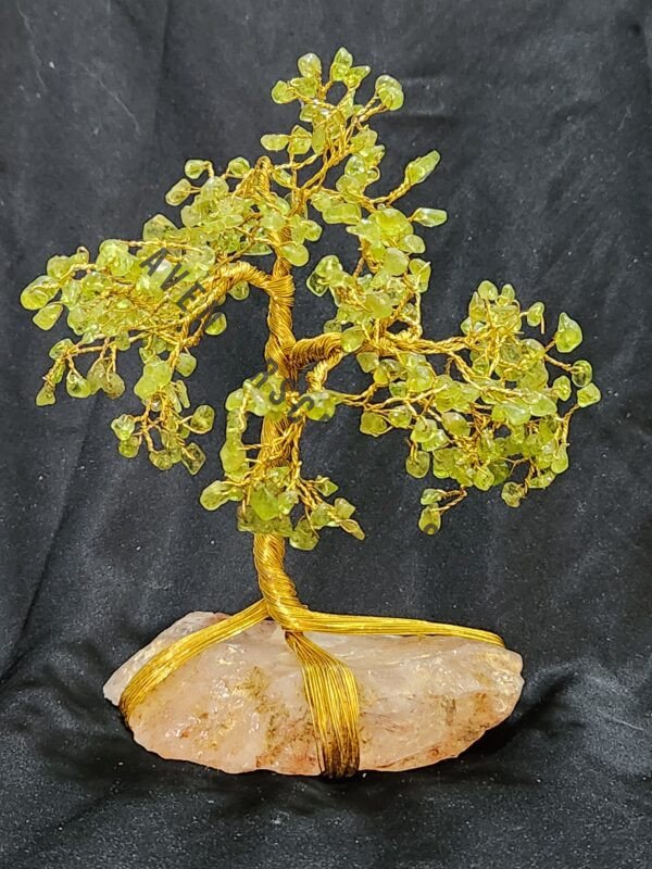 Peridot Gemstone Chips Tree With Clear Quartz Base Stone