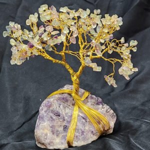 Multi Fluorite Gemstone Chips Tree With Amethyst Stone Base