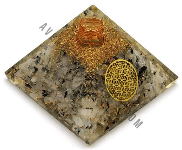 Rainbow Moonstone Flower of Life Orgonite Pyramid