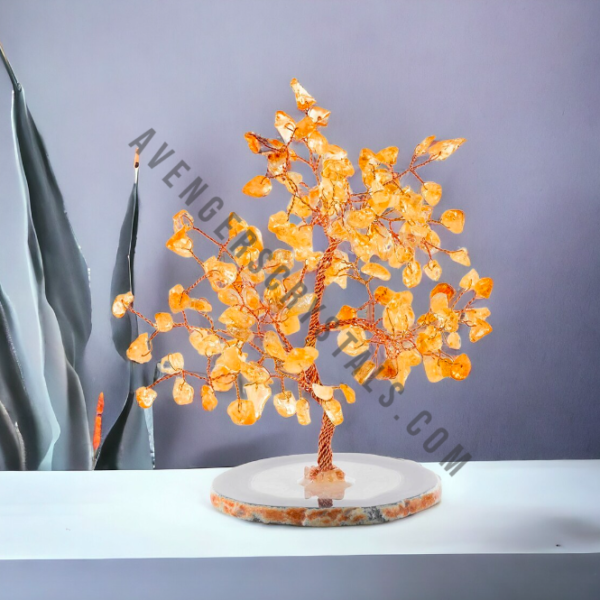 Yellow Aventurine Gemstone Chips Tree With Agate Slice Base
