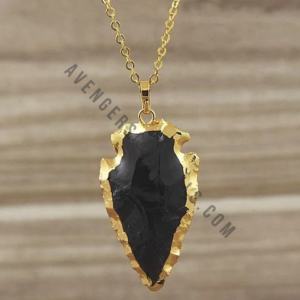 Black Agate Gold Rimmed Arrowhead Pendant