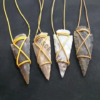 Mix Agate Wire Wrapped Arrowhead Pendant