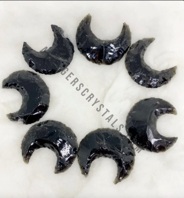 Black Obsidian Crescent Moon Shape Arrowheads