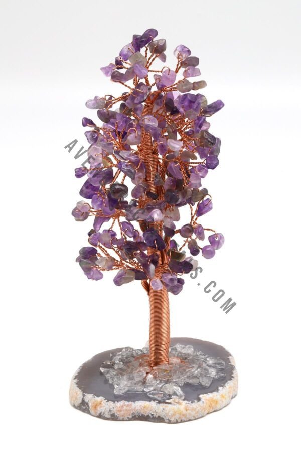 Amethyst Gemstone Chips Tree With Agate Slice Base