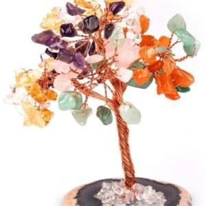 Seven Chakra Gemstone Chips Tree With Agate Slice Base