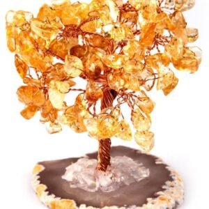 Dyed Citrine Gemstone Chips Tree With Agate Slice Base