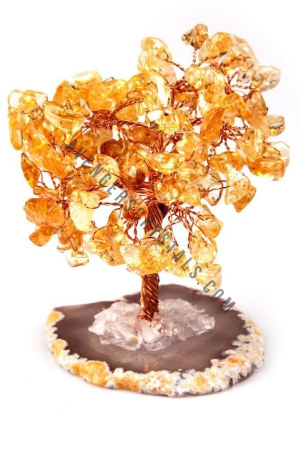 Dyed Citrine Gemstone Chips Tree With Agate Slice Base