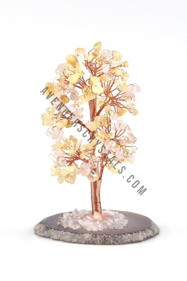 Natural Citrine Gemstone Chips Tree With Agate Slice Base