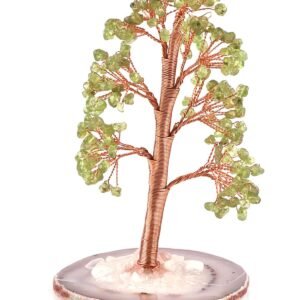 Peridot Gemstone Chips Tree With Agate Slice Base