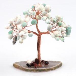 Amazonite Gemstone Chips Tree With Agate Slice Base