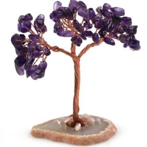 Amethyst Gemstone Chips Tree With Agate Slice Base