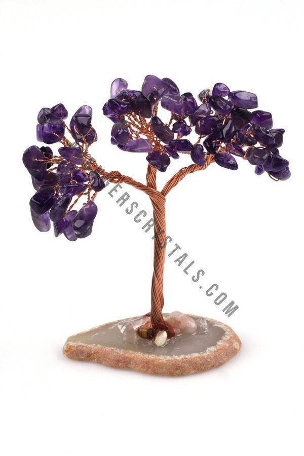 Amethyst Gemstone Chips Tree With Agate Slice Base