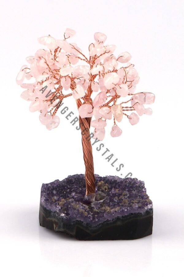 Rose Quartz Crystals Chips Tree With Amethyst Cluster Base