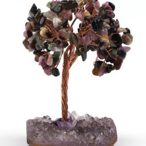 Multi Tourmaline Crystals Chips Tree With Amethyst Cluster Base