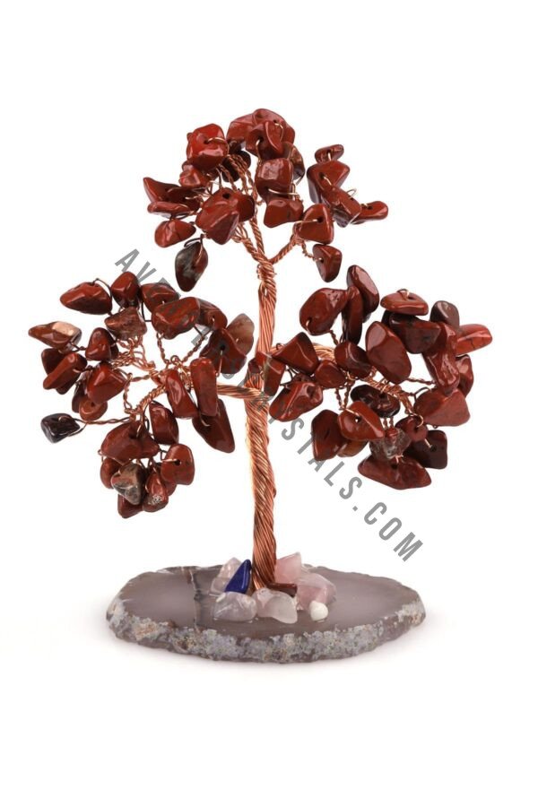 Red Jasper Crystals Chips Tree With Agate Slice Coaster Base