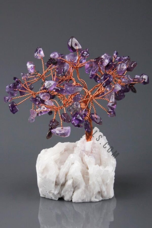Amethyst Gemstone Chips Tree With Agate Stone Base