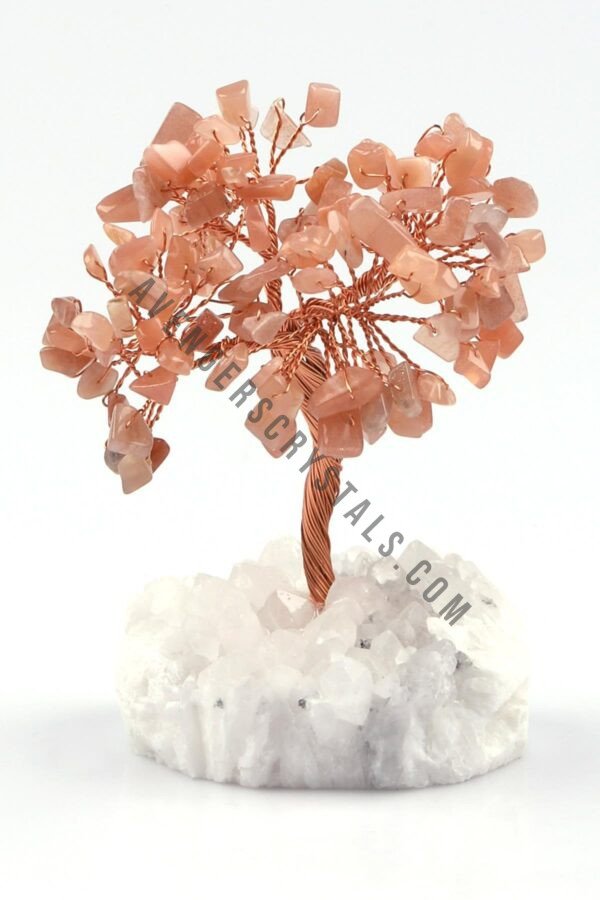 Rose Quartz Gemstone Chips Tree With Agate Stone Base