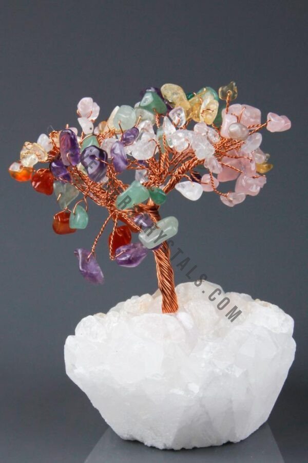 Multi Colour Crystals Chips Tree With Agate Stone Base