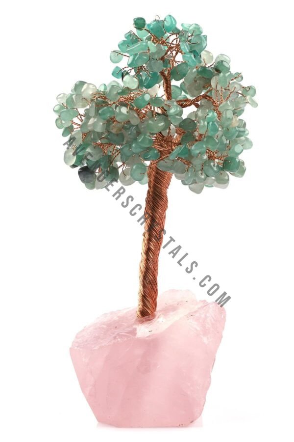 Green Aventurine Gemstone Chips Tree With Rose Quartz Base