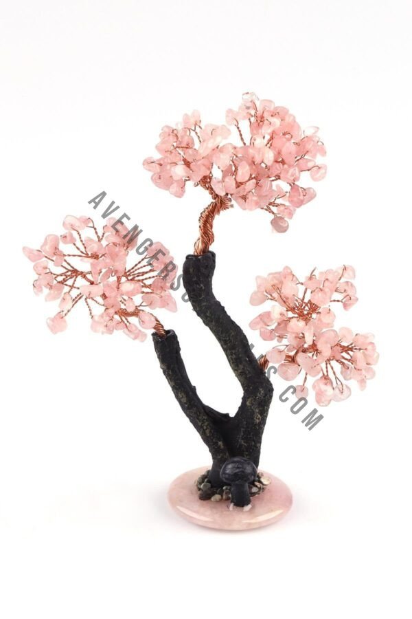 Rose Quartz Agate Chips Bonsai Tree With Rose Quartz Slice Base
