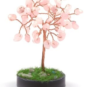 Rose Quartz Crystals Chips Tree With Black Agate Slice Base
