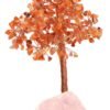 Red Carnelian Gemstone Chips Tree With Rose Quartz Base