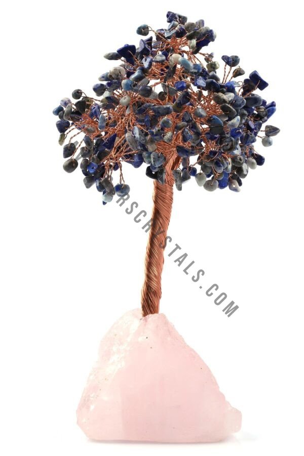 Lapis Lazuli Gemstone Chips Tree With Rose Quartz Base