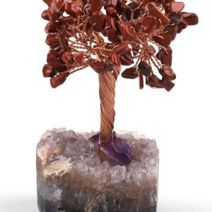 Red Jasper Akik Chips Tree With Amethyst Cluster Base