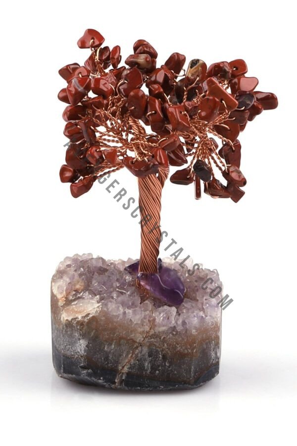 Red Jasper Akik Chips Tree With Amethyst Cluster Base